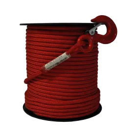 Corde textile rouge avec crochet - 12 mm - 100 mètres - haute ténacité
